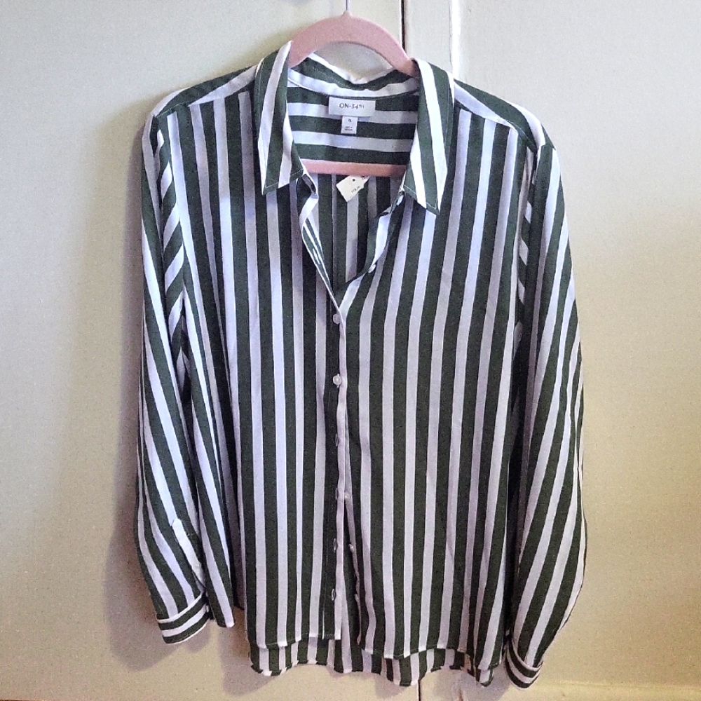 Chic Striped Green and White Blouse